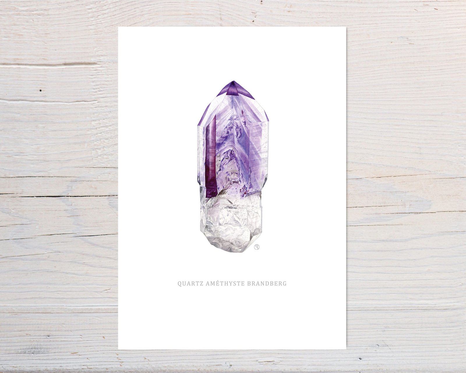 Quartz Améthyste Brandberg 3 Tirage d'art Fine art reproduction d’une aquarelle originale d'un quartz améthyste Brandberg