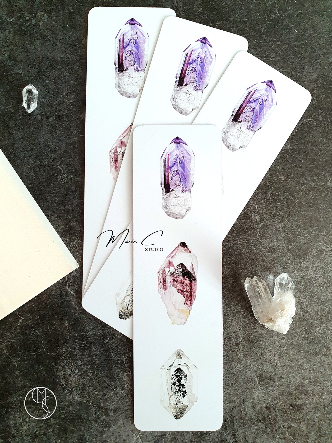 Marque-page quartz fantôme 4 Lot de marque-pages imprimés en tirage d'art et illustrés de 3 quartz fantôme, imprimé à partir d'aquarelles originales