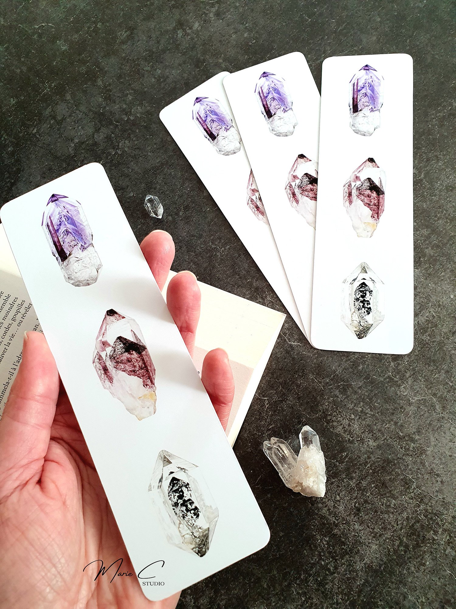 Marque-page quartz fantôme 2 Lot de marque-pages illustrés de 3 quartz fantôme, imprimé à partir d'aquarelles originales