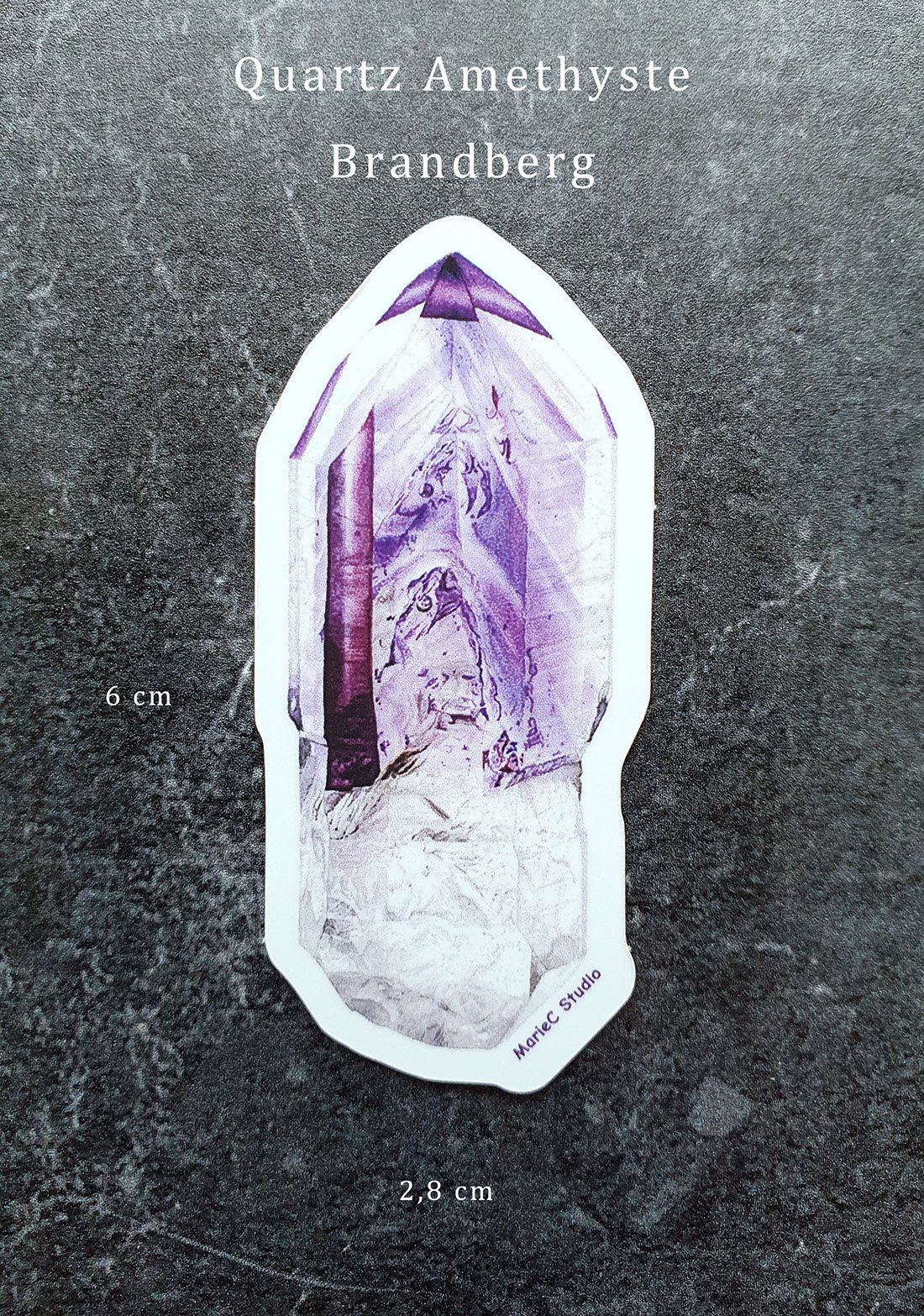 Pack stickers quartz fantôme 2 Sticker autocollant de quartz améthyste de Brandberg biterminé enhydro, pour les collectionneurs de minéraux